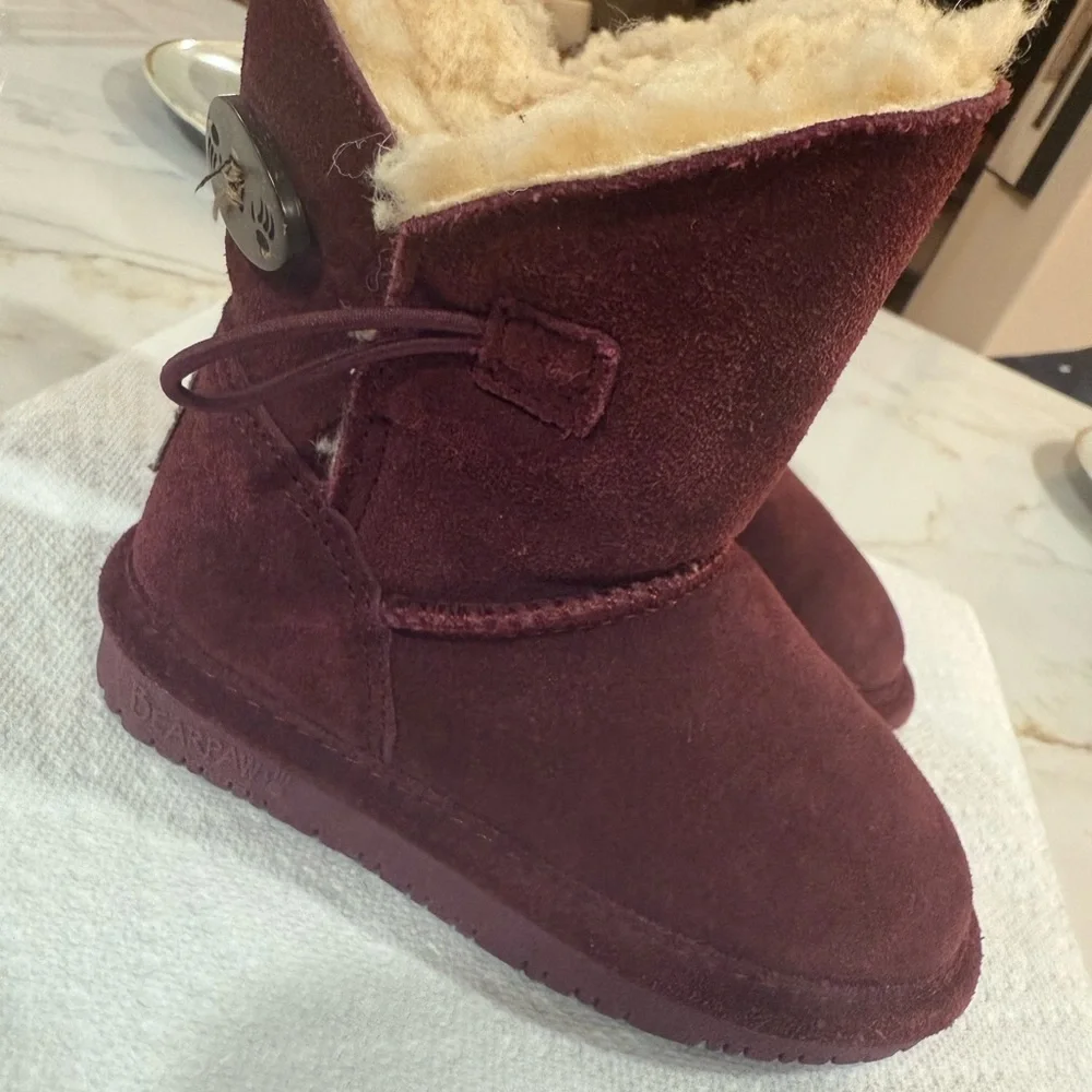 BearPaw Maroon Suede Boots with Shearling - Picture 1 of 8